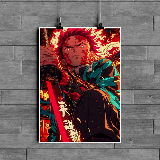 Tanjiro Kamado Flame Breathing Poster – Demon Slayer Anime Wall Art