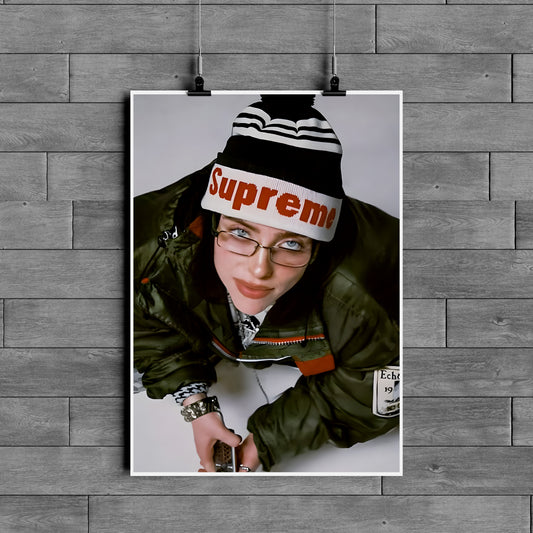 Billie Eilish Supreme Streetwear Poster – Modern Music Icon Wall Art