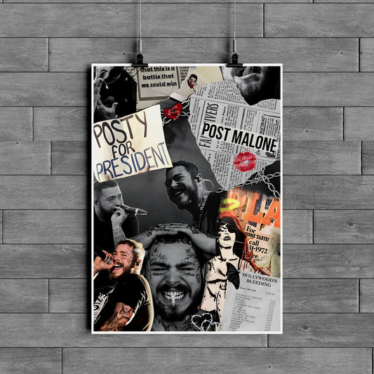 Post Malone Collage Poster – Rap Music Aesthetic Wall Art