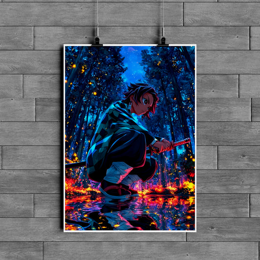 Tanjiro Kamado Demon Slayer Poster – Anime Night Forest Wall Art
