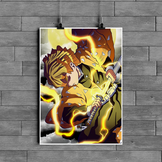 Zenitsu Agatsuma Thunder Breathing Demon Slayer Anime Poster