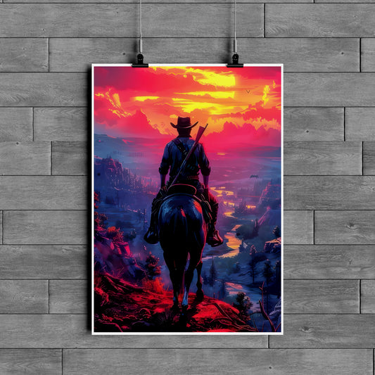 Red Dead Redemption Cowboy Sunset Poster