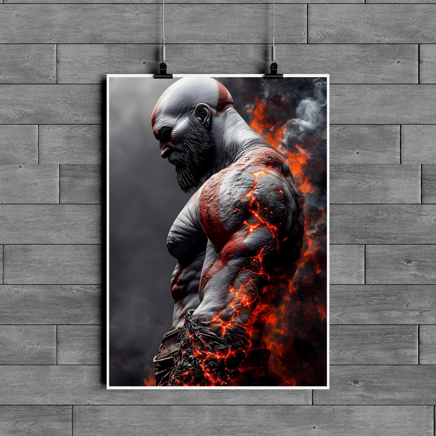 God of War Inspired Poster – Kratos Fire Power Gaming Wall Art | PlayStation Game Poster