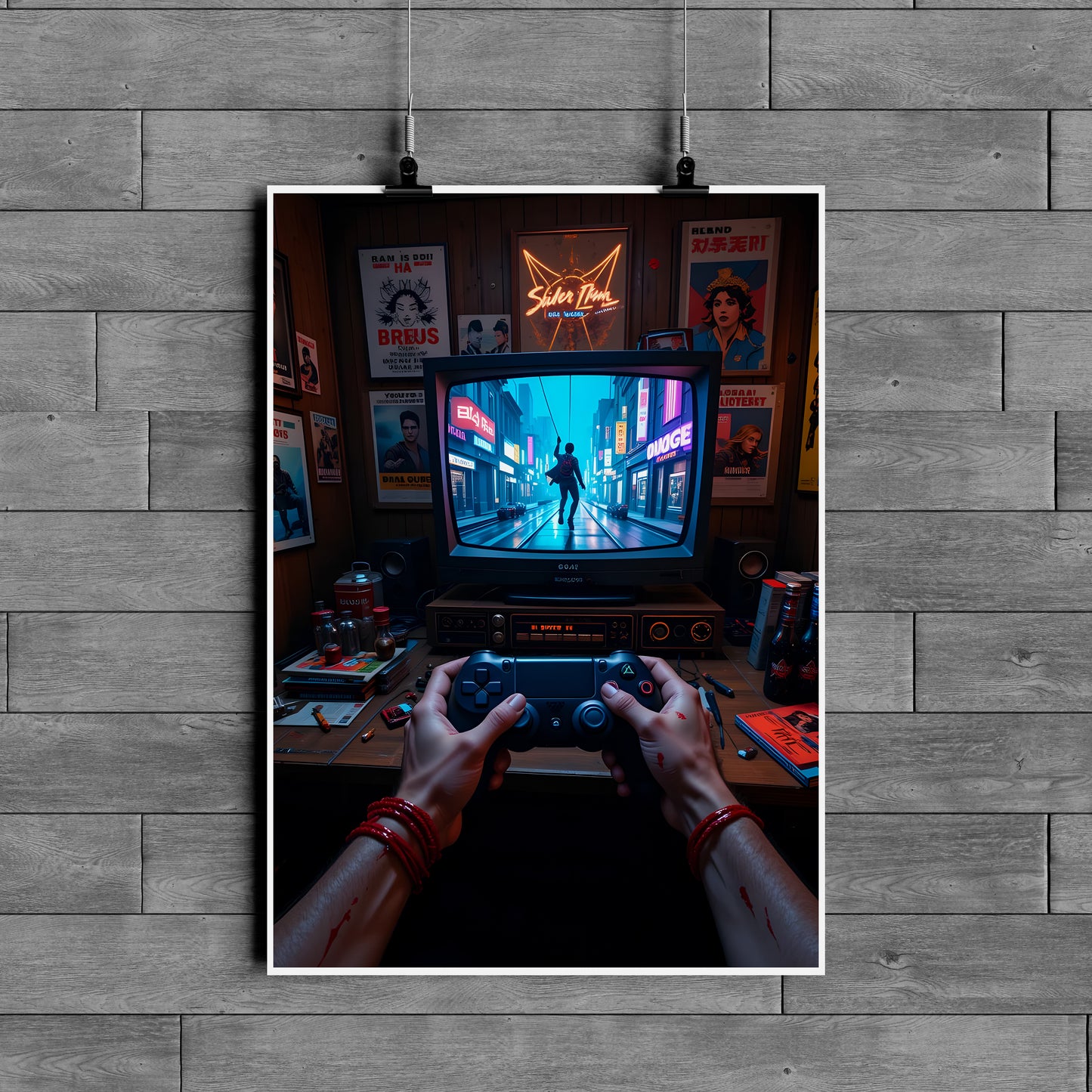 Retro Gaming Night Neon Poster