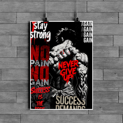 Stay Strong – No Pain No Gain Gym Motivation Poster | Never Give Up Fitness Wall Art
