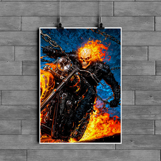 Ghost Rider Flaming Motorcycle Poster