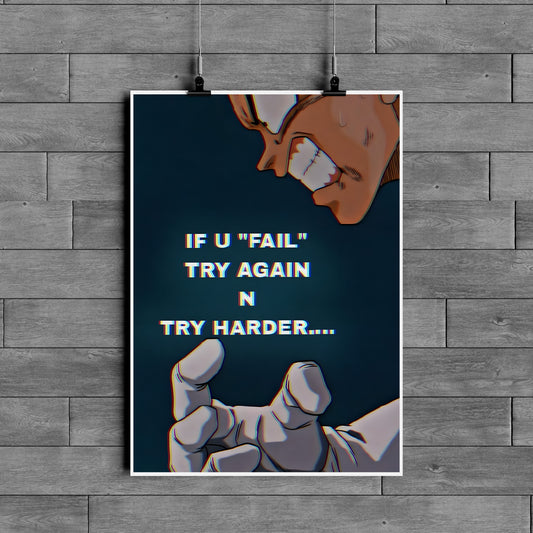 Try Harder – Anime Motivation Poster | Never Give Up Mindset Wall Art