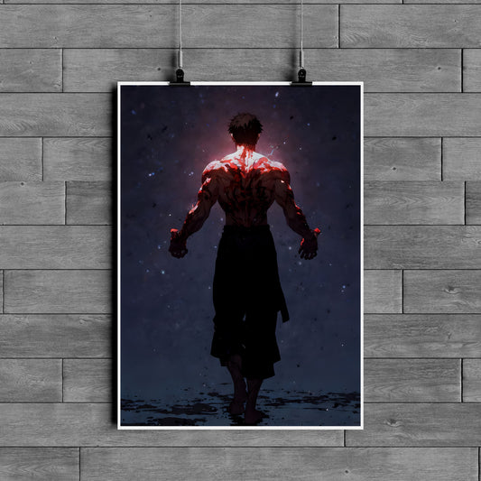 Awakened Warrior Poster – Dark Anime Power Aesthetic | Strength & Discipline Wall Art