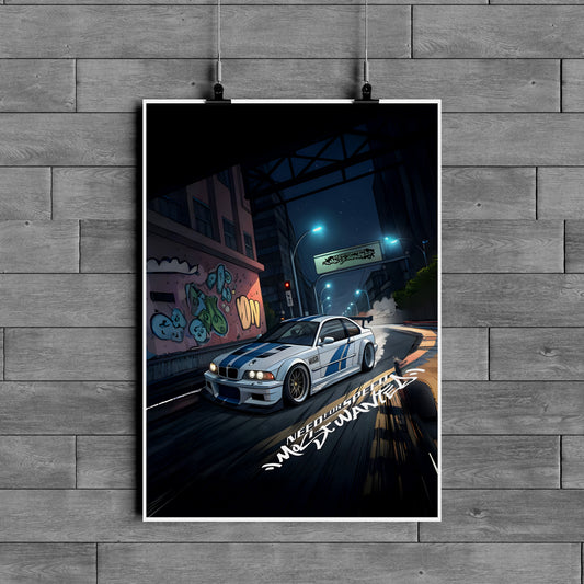 BMW M3 Street Drift Night City Racing Poster