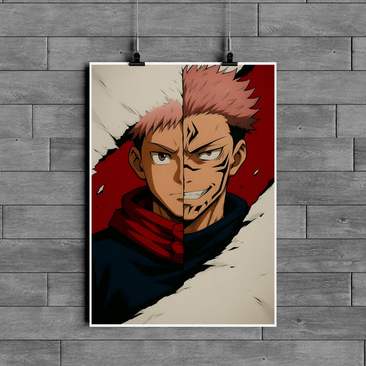 Yuji Itadori vs Sukuna Split Face Poster – Jujutsu Kaisen Anime Wall Art