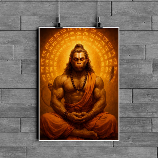 Meditating Lord Hanuman Poster – Ram Bhakt Hanuman Spiritual Wall Art
