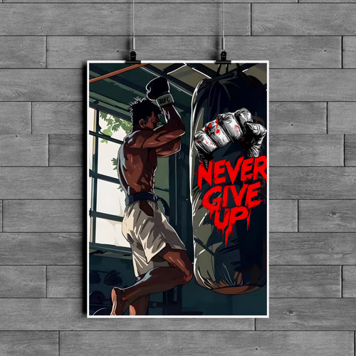 Never Give Up Motivation Poster – Boxing Training Wall Art