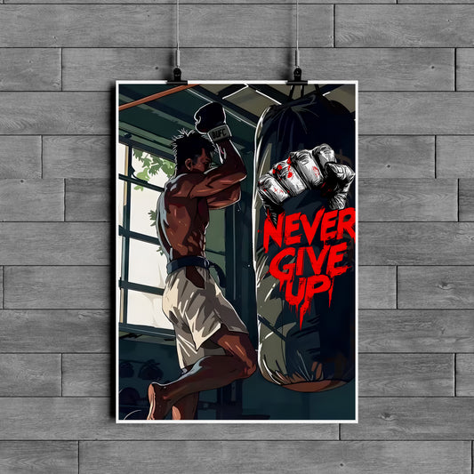 Never Give Up Motivation Poster – Boxing Training Wall Art
