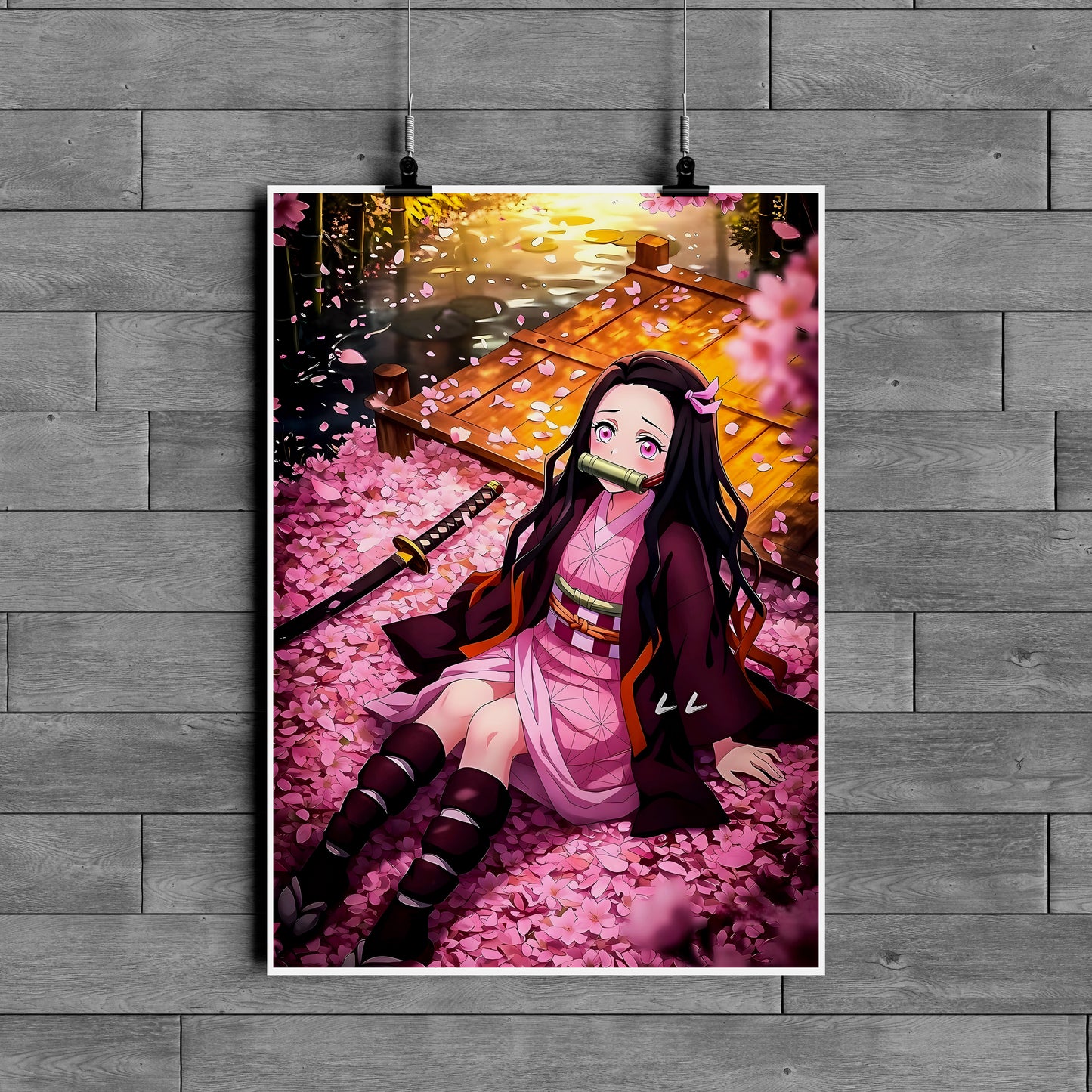 Nezuko Kamado Cherry Blossom Poster – Demon Slayer Anime Aesthetic Wall Art