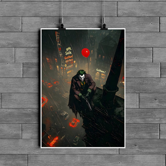 Joker Gotham Rooftop Dark Art Poster