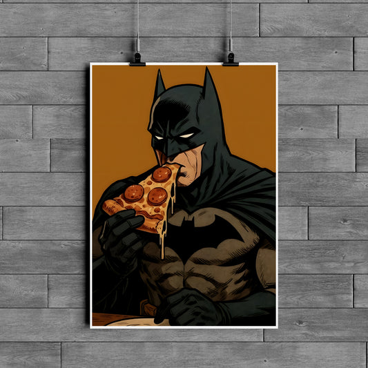 Batman Pizza Poster – Funny Superhero Comic Wall Art