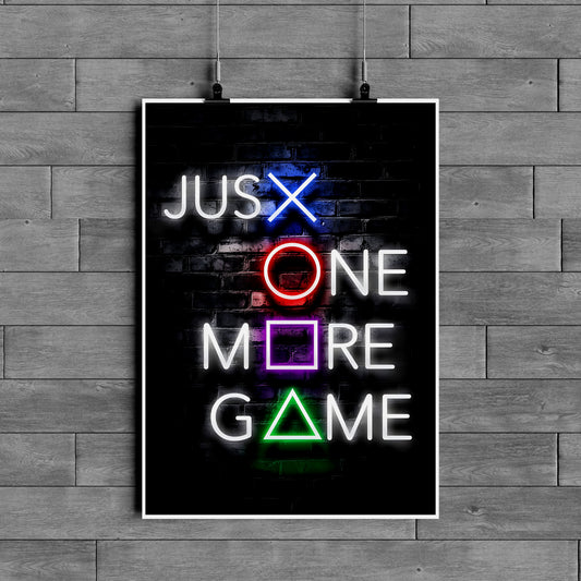 Just One More Game Neon Poster – Gaming Setup Wall Art