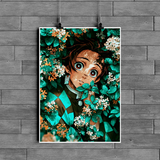 Tanjiro Nature Poster – Demon Slayer Anime Wall Art | Green Aesthetic Serenity Decor