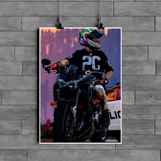 Street Biker Helmet Poster – Motorcycle Rider Aesthetic Wall Art