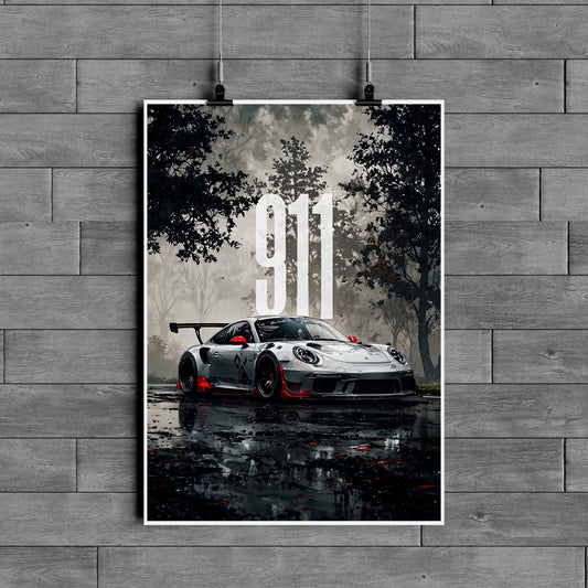 Porsche 911 GT3 RS Poster – Luxury Sports Car Aesthetic Wall Art | Supercar Decor