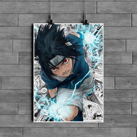 Sasuke Uchiha Chidori Poster – Naruto Anime Wall Art | Lightning Power Aesthetic