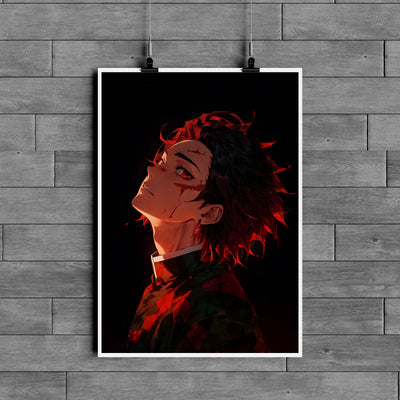 Tanjiro Kamado Dark Portrait Poster – Demon Slayer Anime Wall Art