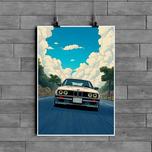 Classic BMW E30 Driving Car Poster