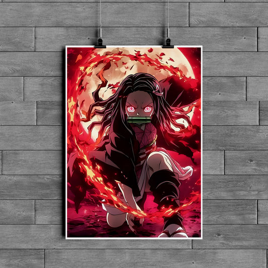 Nezuko Power Poster – Demon Slayer Anime Wall Art | Fiery Rage Aesthetic Decor