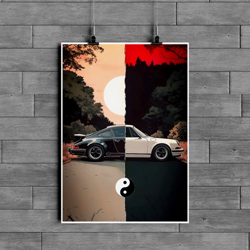 Porsche Yin Yang Poster – Dual Tone Classic Car Wall Art