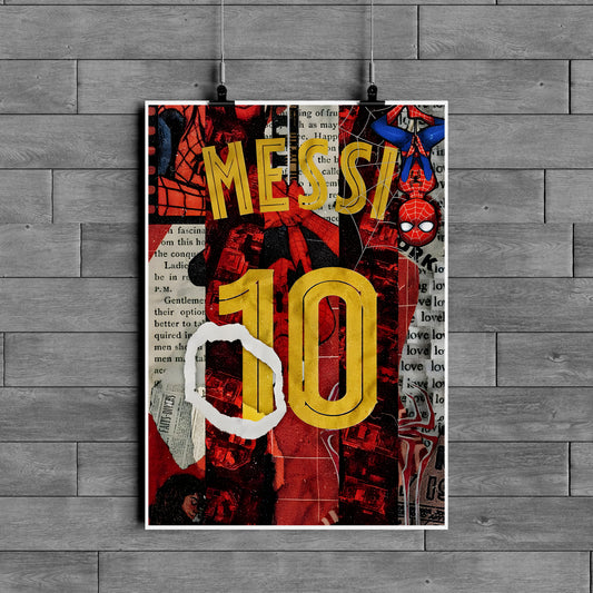 Spider-Man Messi 10 Poster – Football Superhero Collage Wall Art