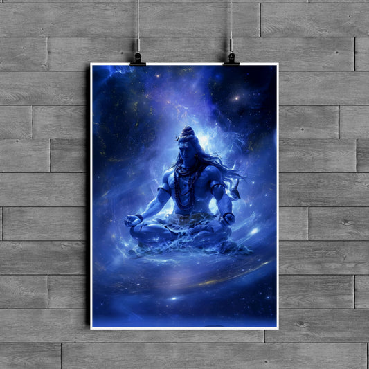 Lord Shiva Meditation Poster – Cosmic Mahadev Spiritual Wall Art
