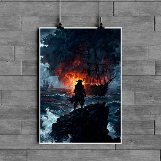 Epic Pirate Battle Poster – Jack Sparrow Inspired Ocean Scene