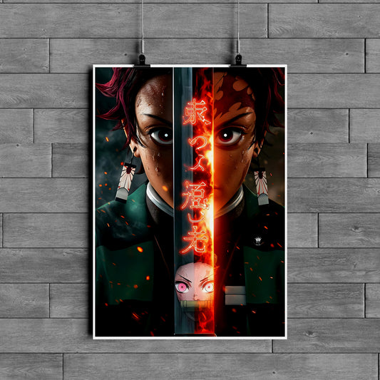 Tanjiro & Nezuko Demon Slayer Poster – Anime Fire Sword Wall Art
