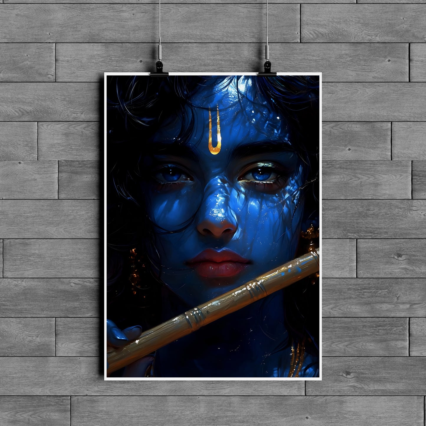Lord Krishna Portrait Poster – Divine Flute Spiritual Wall Art